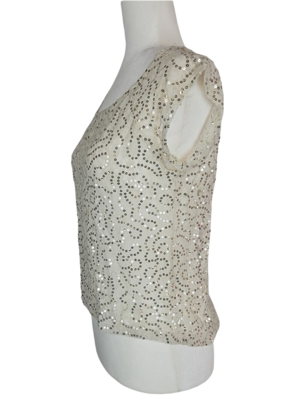 Vintage Sheer Sequin Champagne Color Party Top Sparkle Retro Y2K Festival Club M - Picture 2 of 7